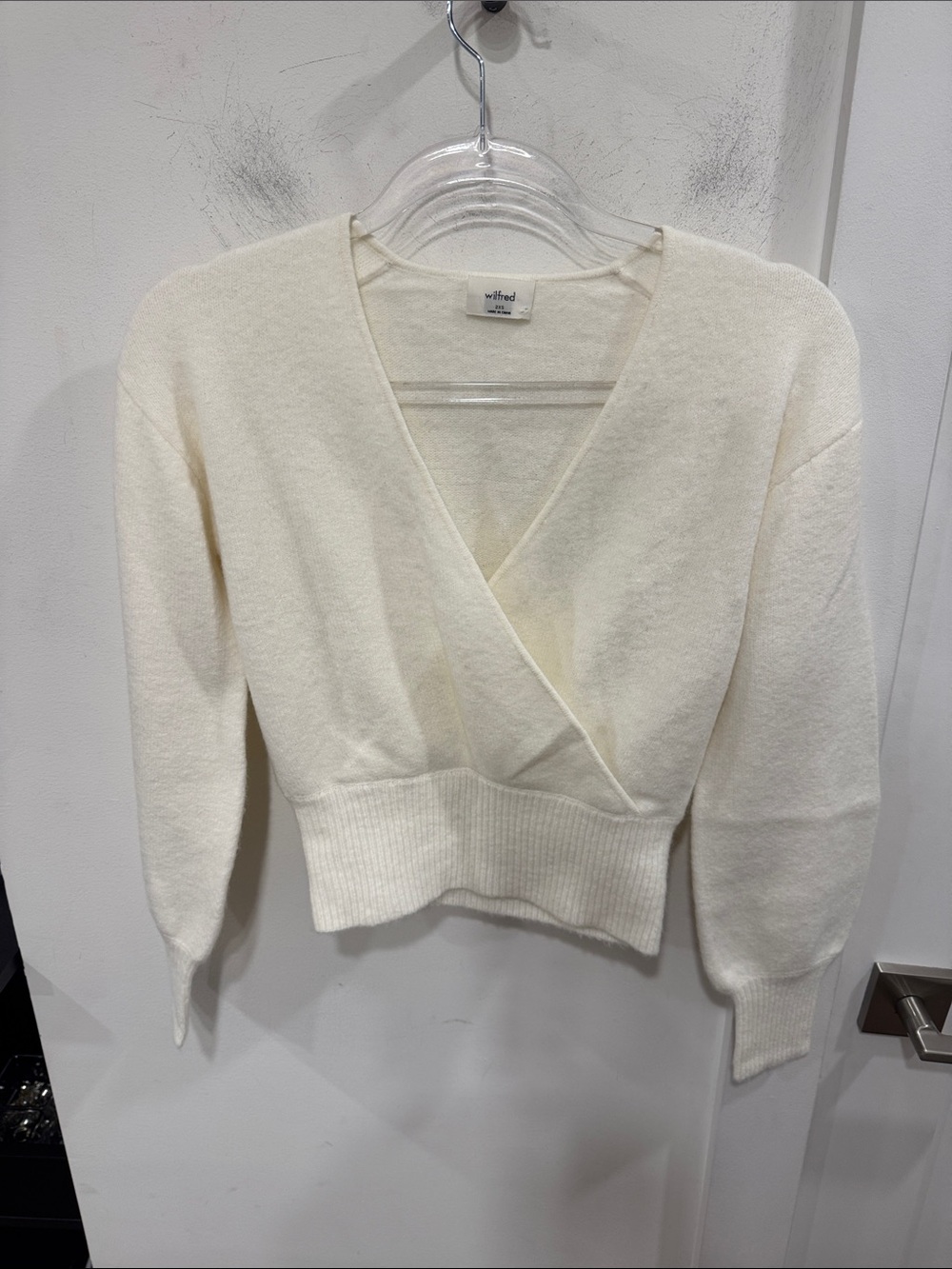 Wilfred Ivory Wrap V-Neck Cropped Sweater